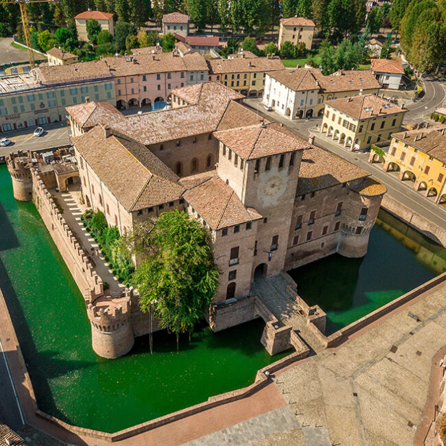 Aerial view of Fontanellato medieval castle in Emilia Romagna near Parma Italy